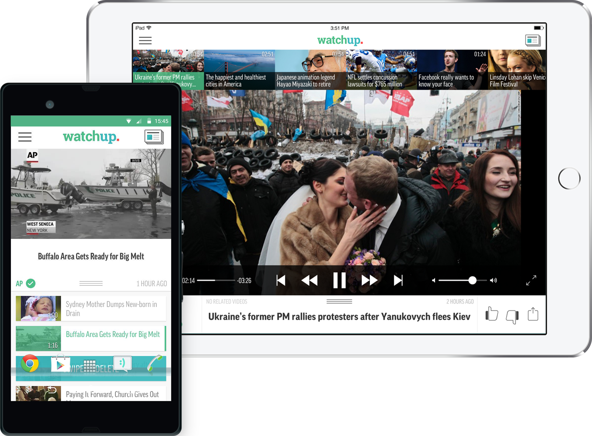 watchup mobile app on phone and tablet